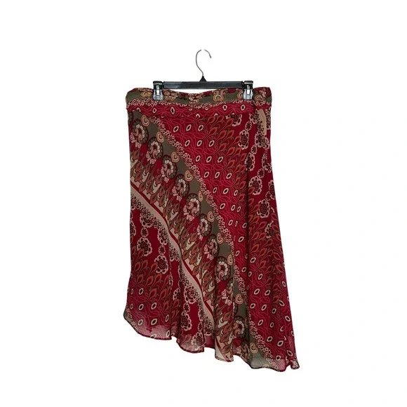 Versailles Red Paisley Faux Wrap Midi Skirt Womens 14 Asymmetrical Boho 516011 - Picture 3 of 9
